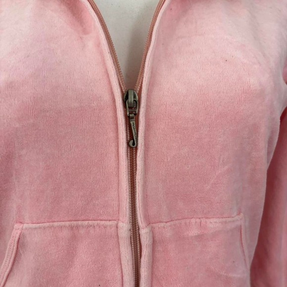 Juicy Couture Y2K Light Pink Velour Zip-Up Hoodie Size S — McBling Aesthetic - Picture 4 of 7